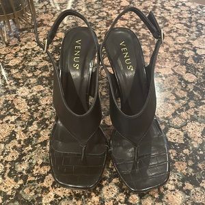 Venus Black Thong Sandal Heels